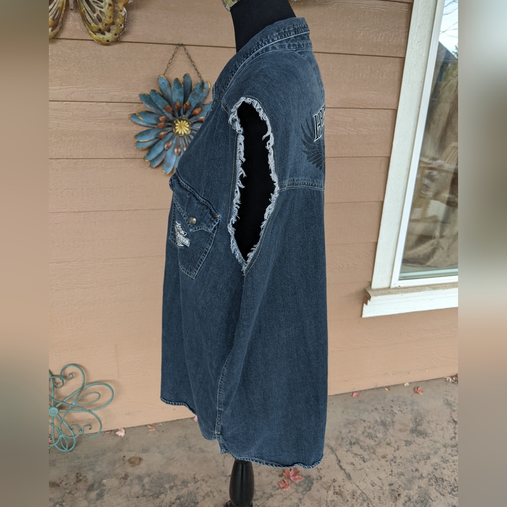 Harley-Davidson Denim Sleeveless Button Down Shirt - Picture 4 of 4